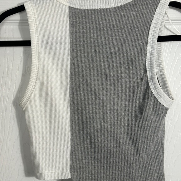Green Eyed Girl sz S crop top, waffle knit, colorblock, asymmetrical hem - Picture 6 of 6